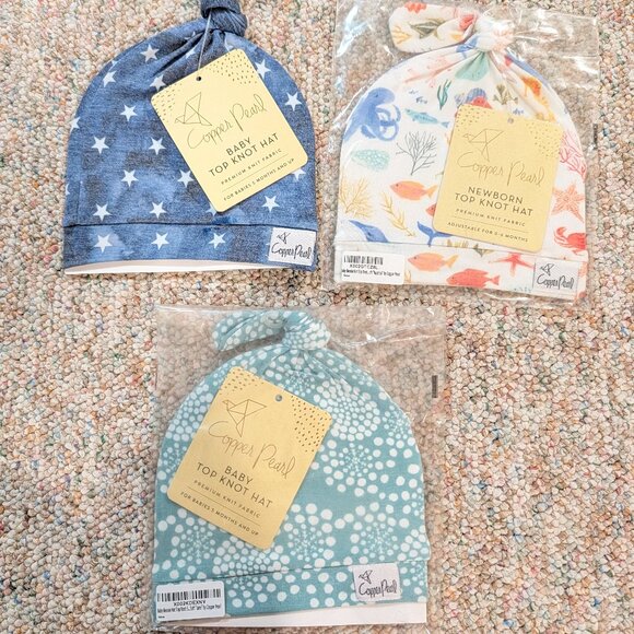 Set of three NWT Copper Pearl Top Knot Hats - Gender Neutral - Picture 1 of 7